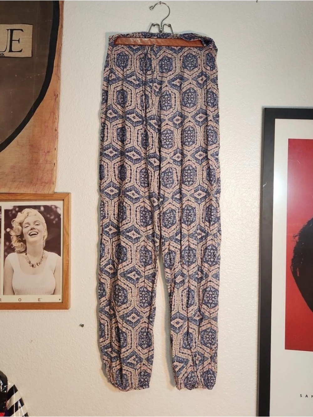 Pur Printed Elastic-Waist Harem Joggers - Blue & Cream